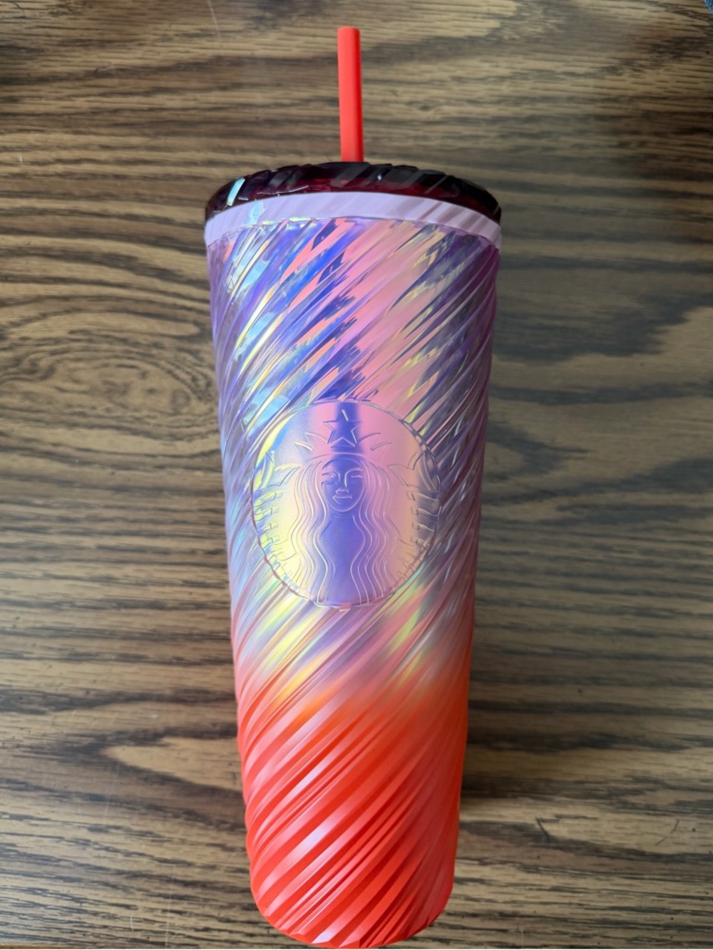 Starbucks Iridescent Gradient Tumbler Pink Purple Orange Straw Cup